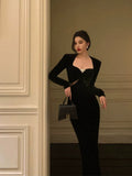 Niulatu Sheath Strapless Long Sleeves Black Date Night Dress Prom Dresses Birthday Outfit SD755