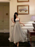 Niulatu A line Straps Date Night Dress Dusty Gray Satin Prom Dresses Birthday Outfit SD757