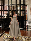 Niulatu A line Straps Date Night Dress Dusty Gray Satin Prom Dresses Birthday Outfit SD757