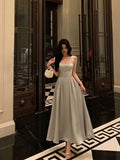 Niulatu A line Straps Date Night Dress Dusty Gray Satin Prom Dresses Birthday Outfit SD757