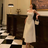 Niulatu A line Spaghetti Straps White Satin Date Night Dress Prom Dresses Birthday Outfit SD758
