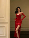 Niulatu Sheath Strapless Red Velvet Date Night Dress Prom Dresses Birthday Outfit SD760