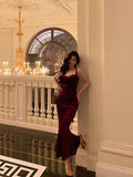 Niulatu Sheath Square Neckline Burgundy Velvet Date Night Dress Prom Dresses Birthday Outfits SD761