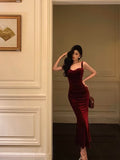 Niulatu Sheath Square Neckline Burgundy Velvet Date Night Dress Prom Dresses Birthday Outfits SD761