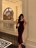 Niulatu Sheath Square Neckline Burgundy Velvet Date Night Dress Prom Dresses Birthday Outfits SD761