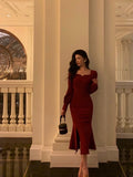 Niulatu Sheath Square Neckline Red Date Night Dress Prom Dresses Birthday Outfit SD762