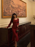 Niulatu Sheath Square Neckline Red Date Night Dress Prom Dresses Birthday Outfit SD762