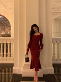 Niulatu Sheath Square Neckline Red Date Night Dress Prom Dresses Birthday Outfit SD762