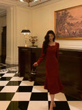 Niulatu Sheath Square Neckline Red Date Night Dress Prom Dresses Birthday Outfit SD762