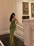 Niulatu Sheath Halter Green Satin Date Night Dress Prom Dresses Birthday Outfits SD763