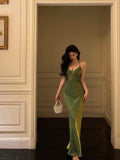 Niulatu Sheath Halter Green Satin Date Night Dress Prom Dresses Birthday Outfits SD763