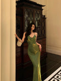 Niulatu Sheath Halter Green Satin Date Night Dress Prom Dresses Birthday Outfits SD763