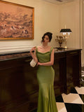 Niulatu Mermaid Straps Green Satin Prom Dresses Birthday Outfits SD764