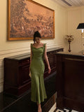 Niulatu Mermaid Straps Green Satin Prom Dresses Birthday Outfits SD764