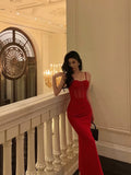 Niulatu Sheath Spaghetti Straps Sleeveless Red Date Night Dress Prom Dresses Birthday Outfits SD766