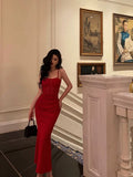 Niulatu Sheath Spaghetti Straps Sleeveless Red Date Night Dress Prom Dresses Birthday Outfits SD766
