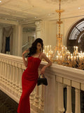 Niulatu Sheath Spaghetti Straps Sleeveless Red Date Night Dress Prom Dresses Birthday Outfits SD766
