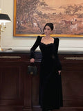 Niulatu A line Square neckline Long Sleeves Velvet Lace Date Night Dress Prom Dresses Birthday Outfits SD768