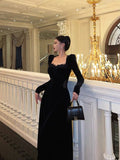 Niulatu A line Square neckline Long Sleeves Velvet Lace Date Night Dress Prom Dresses Birthday Outfits SD768