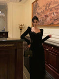 Niulatu A line Square neckline Long Sleeves Velvet Lace Date Night Dress Prom Dresses Birthday Outfits SD768