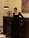 Niulatu A line Square neckline Long Sleeves Velvet Lace Date Night Dress Prom Dresses Birthday Outfits SD768