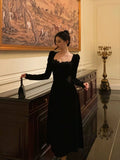 Niulatu A line Square neckline Long Sleeves Velvet Lace Date Night Dress Prom Dresses Birthday Outfits SD768