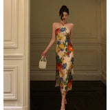Niulatu Sheath Halter Sleeveless Floral Date Night Dress Prom Dresses Birthday Outfit SD772