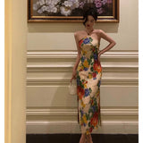 Niulatu Sheath Halter Sleeveless Floral Date Night Dress Prom Dresses Birthday Outfit SD772