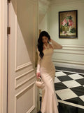 Niulatu Sheath Halter Long Sleeves White Date Night Dress Ruffles Prom Dresses Birthday Outfit SD773