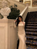 Niulatu Sheath Halter Long Sleeves White Date Night Dress Ruffles Prom Dresses Birthday Outfit SD773