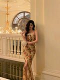 Niulatu Mermaid Spaghetti Straps Floral Slit Long Prom Dresses Birthday Outfit SD777