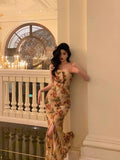 Niulatu Mermaid Spaghetti Straps Floral Slit Long Prom Dresses Birthday Outfit SD777