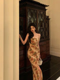 Niulatu Mermaid Spaghetti Straps Floral Slit Long Prom Dresses Birthday Outfit SD777