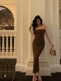 Niulatu Sheath Strapless Date Night Dress Brown Prom Dresses Birthday Outfits SD778