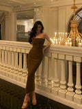 Niulatu Sheath Strapless Date Night Dress Brown Prom Dresses Birthday Outfits SD778
