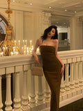 Niulatu Sheath Strapless Date Night Dress Brown Prom Dresses Birthday Outfits SD778