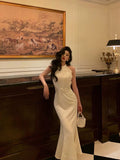 Niulatu Sheath Jewel Neckline White Pleated Prom Dresses Birthday Outfit SD779