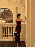 Niulatu Sheath Spaghetti Straps Velvet Date Night Dress Red Prom Dresses Birthday Outfits SD780