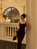 Niulatu Sheath Spaghetti Straps Velvet Date Night Dress Red Prom Dresses Birthday Outfits SD780