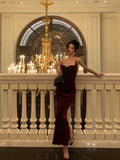 Niulatu Sheath Spaghetti Straps Velvet Date Night Dress Red Prom Dresses Birthday Outfits SD780