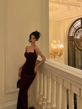 Niulatu Sheath Spaghetti Straps Velvet Date Night Dress Red Prom Dresses Birthday Outfits SD780