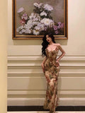 Niulatu Mermaid Spaghetti Straps Floral Ruffles Long Prom Dresses Birthday Outfit SD781