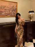 Niulatu Mermaid Spaghetti Straps Floral Ruffles Long Prom Dresses Birthday Outfit SD781