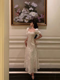 Niulatu A line Square Neckline Short Sleeves Floral Lace Prom Dresses Birthday Outfit SD782