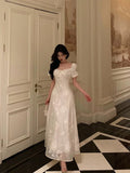 Niulatu A line Square Neckline Short Sleeves Floral Lace Prom Dresses Birthday Outfit SD782