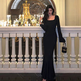 Niulatu Sheath Square Neckline Date Night Dress Black Prom Dresses Party Dress Birthday Outfits SD786