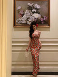 Niulatu Sheath Spaghetti Straps Floral Prom Dresses Birthday Outfits Evening Gown SD787