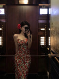 Niulatu Sheath Spaghetti Straps Floral Prom Dresses Birthday Outfits Evening Gown SD787