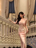 Niulatu Sheath V Neckline Date Night Dress Floral Pink Prom Dresses Party Dress Birthday Outfits SD788