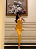 Niulatu Sheath Spaghetti Straps Yellow Flower Prom Dresses Birthday Outfits Evening Gown SD791